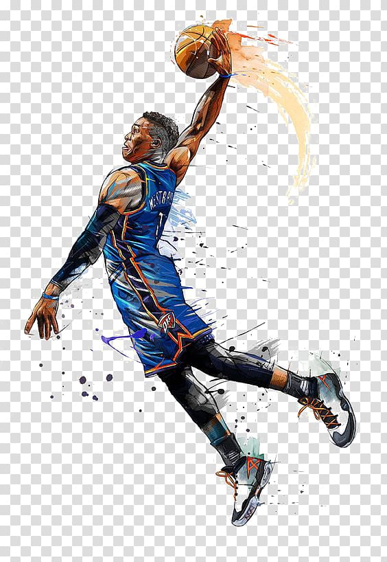 NBA All-Star Game Oklahoma City Thunder Basketball NBA Most Valuable Player Award, Hand-painted basketball player, Russell Westbrook transparent background PNG clipart