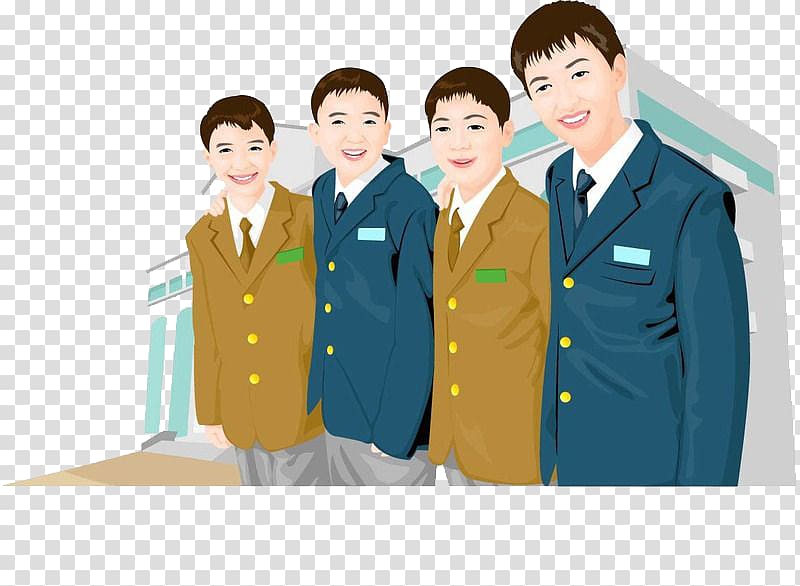 School uniform Cartoon Painting Illustration, Good friends lined up transparent background PNG clipart
