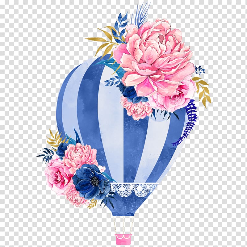 blue and white air balloon illustration, Watercolor painting Hot air balloon Watercolour Flowers, watercolor balloon transparent background PNG clipart
