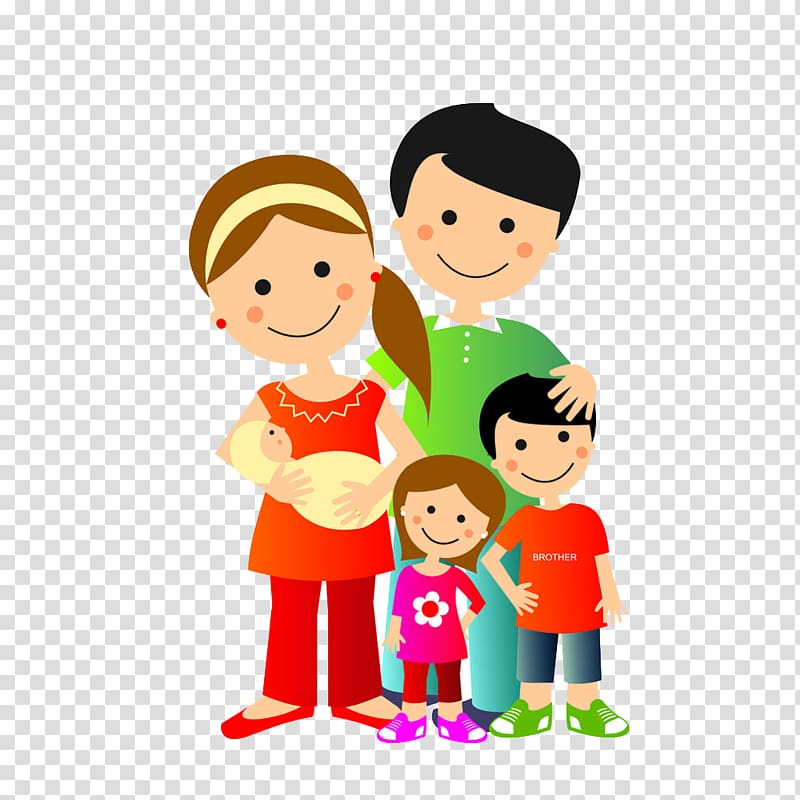 Family Illustration, Family of five transparent background PNG clipart
