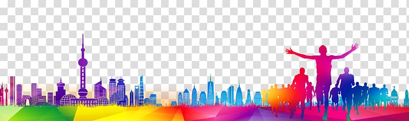 multicolored people and building illustration, Youth Day (in China) Poster, Fashion city silhouette transparent background PNG clipart