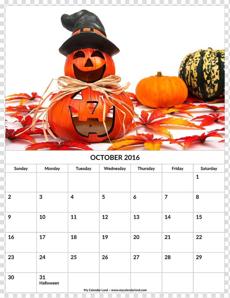 Jack-o\'-lantern Halloween Calendar Pumpkin Holiday, halloween theme transparent background PNG clipart
