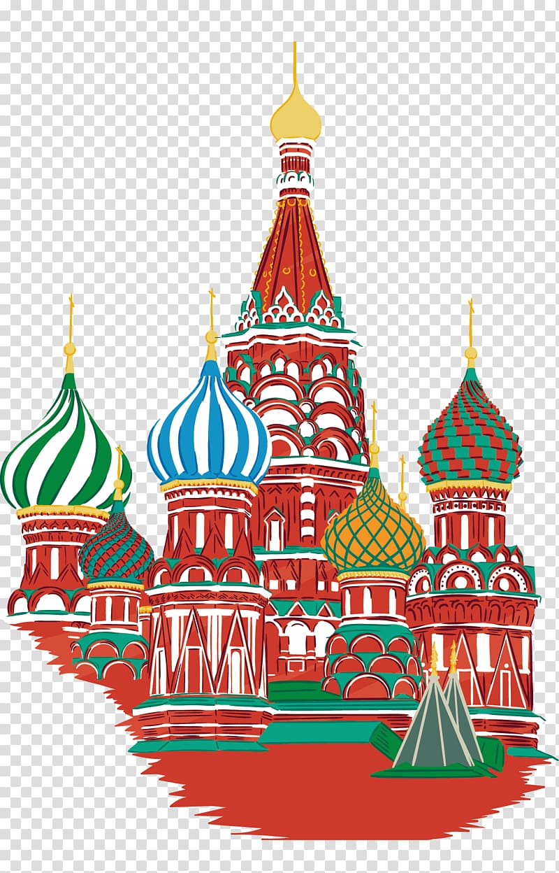 Russian architecture T-shirt Soviet Union, Hand-painted Russian style architecture, red, blue, and green castle illustration transparent background PNG clipart