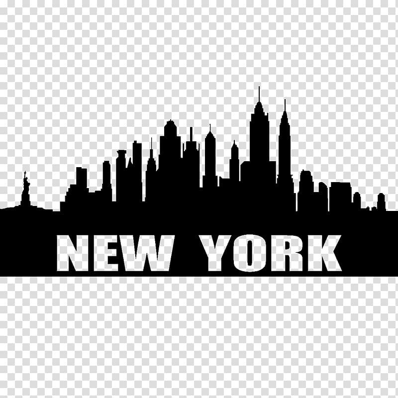 silhouette of buildings with New York text overlay, New York City Skyline Silhouette Drawing, cityscape transparent background PNG clipart