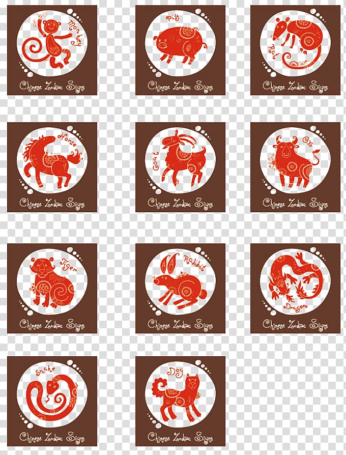 Chinese zodiac Cartoon Illustration, Silhouette 12 zodiac transparent background PNG clipart