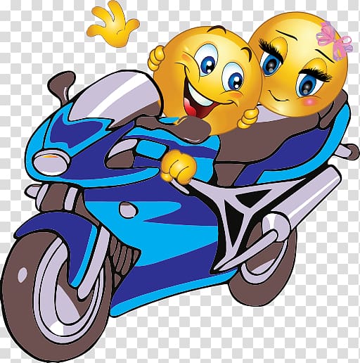 two emoji riding blue sport bike , Emoticon Smiley Motorcycle Emoji , couples transparent background PNG clipart
