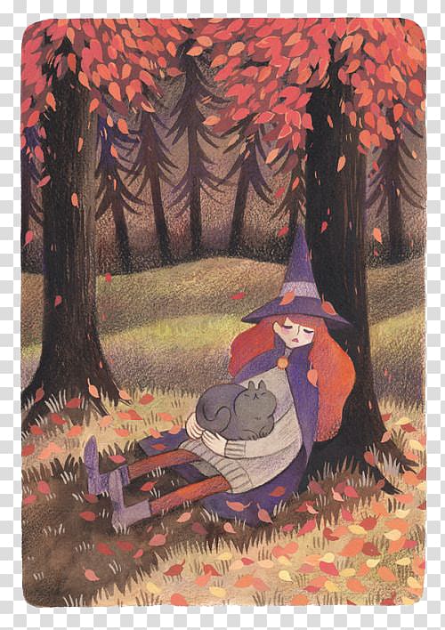 Watercolor painting Illustrator Drawing Illustration, The little witch in the forest transparent background PNG clipart