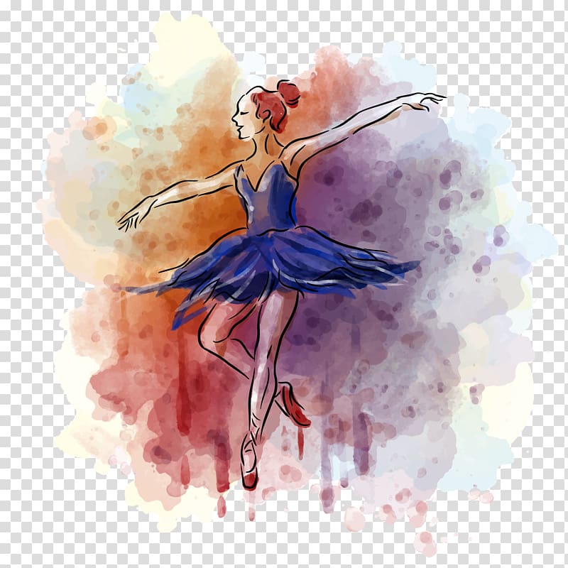 woman in blue dress dancing painting, Ballet Dancer Watercolor painting Balerin, ballet transparent background PNG clipart