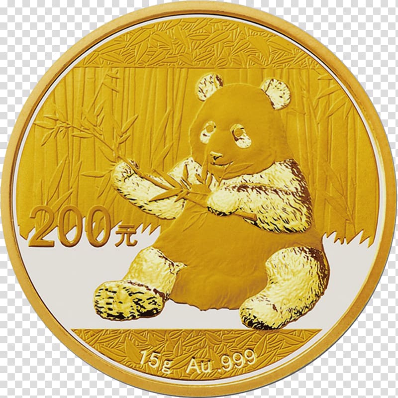 Chinese Gold Panda Gold coin, gold transparent background PNG clipart