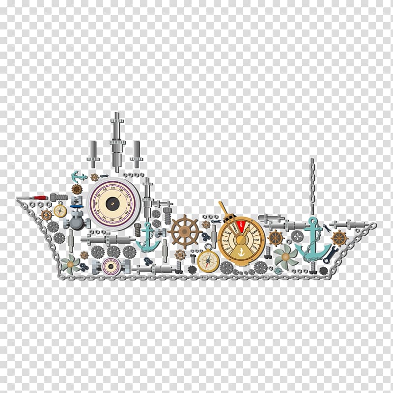 Car Container ship Mechanical Engineering, creative gear ship transparent background PNG clipart