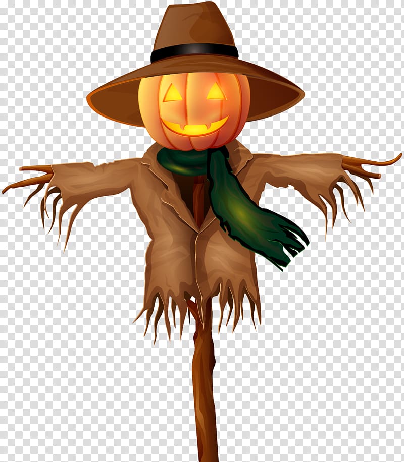 scarecrow , Hat Tree Character Illustration, Halloween Scarecrow Gold transparent background PNG clipart