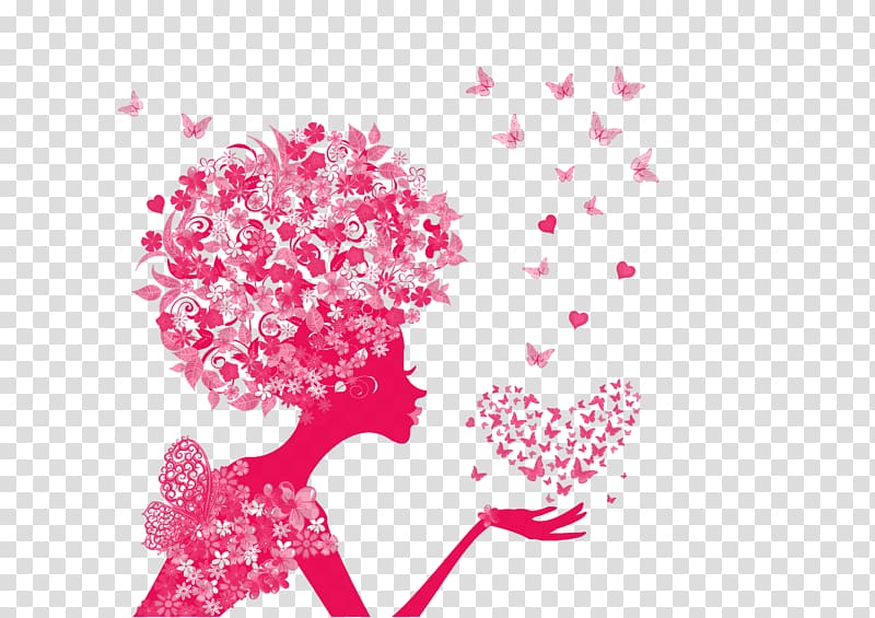 pink woman illustration , Butterfly Moth Flower Illustration, Creative fashion women transparent background PNG clipart