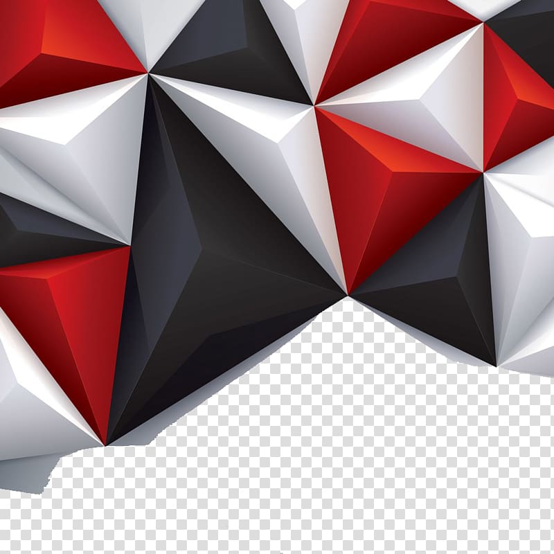 black, white, and red illustration, Polygon Geometry , 3D geometric patterns transparent background PNG clipart