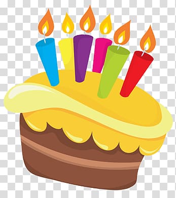 cake with candles illustration, Birthday Cake Yellow transparent background PNG clipart