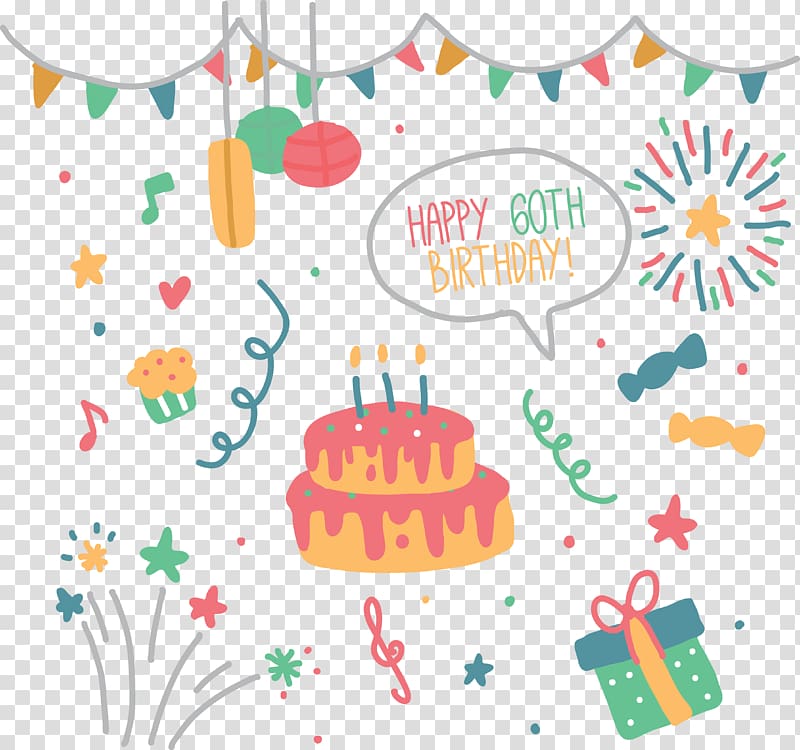 Celebrate birthday cards with colorful cake stars transparent background PNG clipart