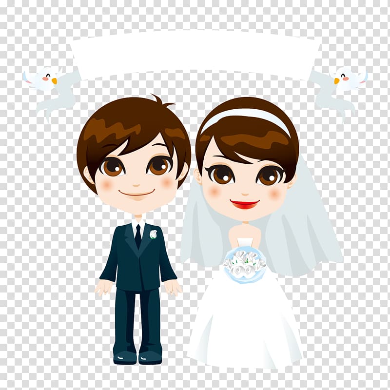 Wedding invitation Illustration, Hand-painted cartoon couple transparent background PNG clipart
