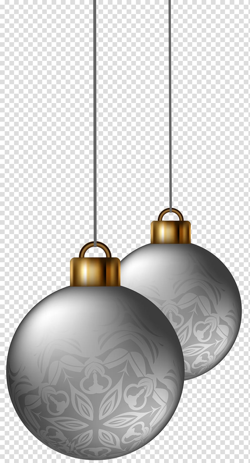 two silver baubles illustration, Christmas ornament Christmas decoration Christmas tree, Silver Christmas Balls transparent background PNG clipart