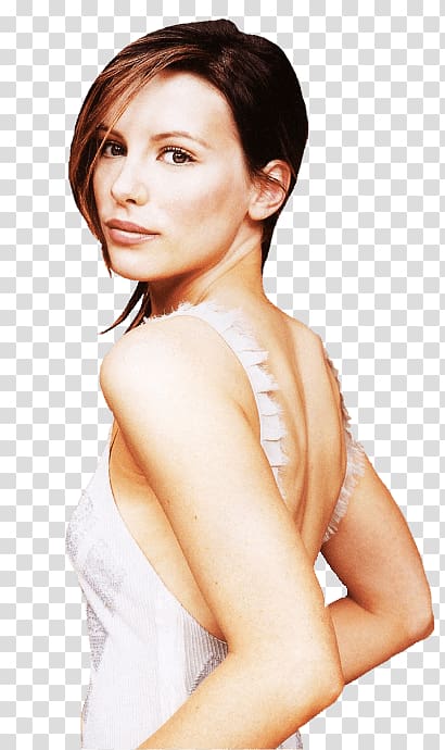 woman wearing white backless dress, Kate Beckinsale Side View transparent background PNG clipart