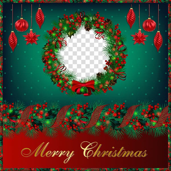 green and red Merry Christmas wreath illustration, Merry Christmas Frame Circle transparent background PNG clipart