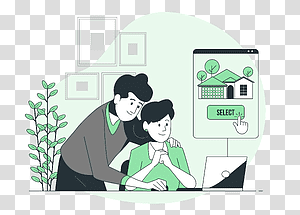 illustration, Select house, device, house, online, app, property, choice, decision transparent background PNG clipart thumbnail