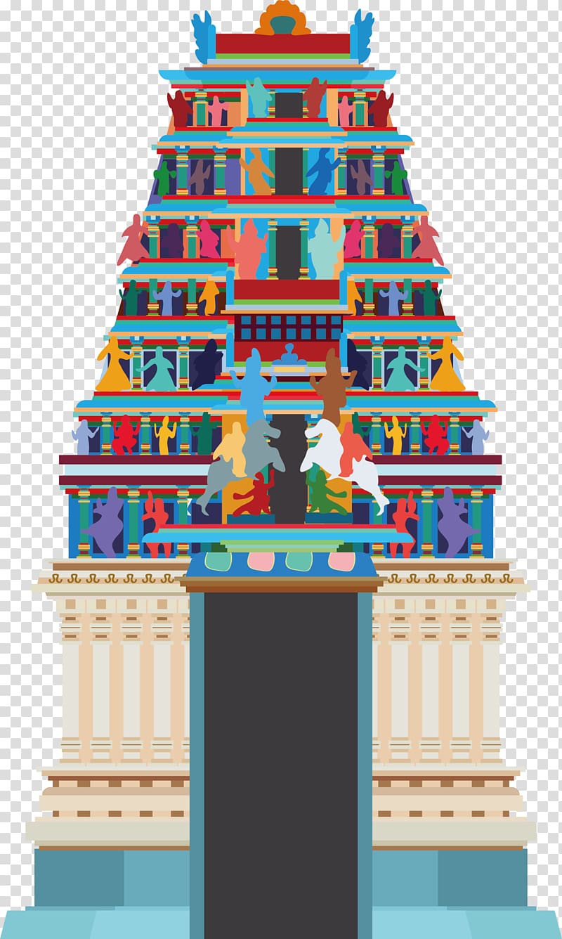 multicolored building , Sri Mahamariamman Temple, Kuala Lumpur Akshardham, Giant Screen Theatre, New Delhi Hindu Temple, Color castle transparent background PNG clipart