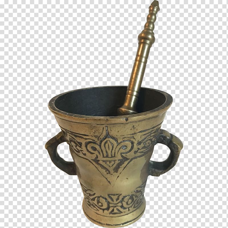 Mortar and pestle Brass Metal Tableware Copper, apothecary transparent background PNG clipart