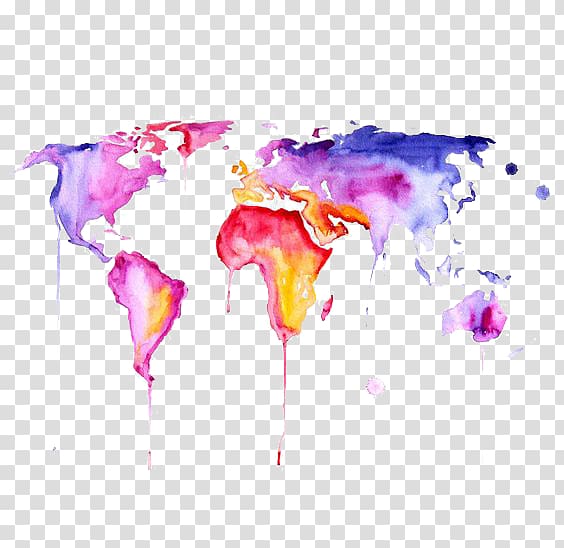 Watercolor painting Contemporary art Abstract art , Drawing world map transparent background PNG clipart