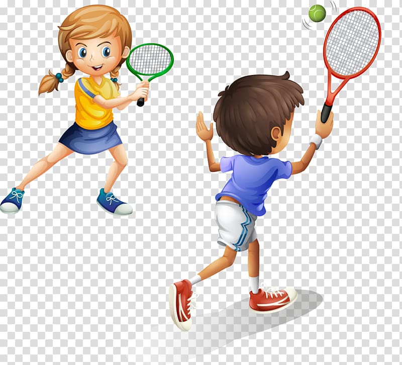 , hand-painted cartoon playing tennis transparent background PNG clipart