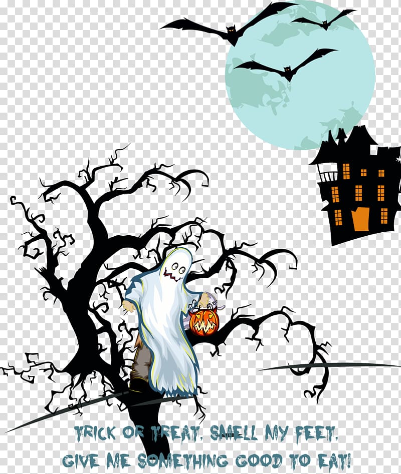 Haunted Castle Halloween Ghost Party Illustration, bat and ghost ghost transparent background PNG clipart