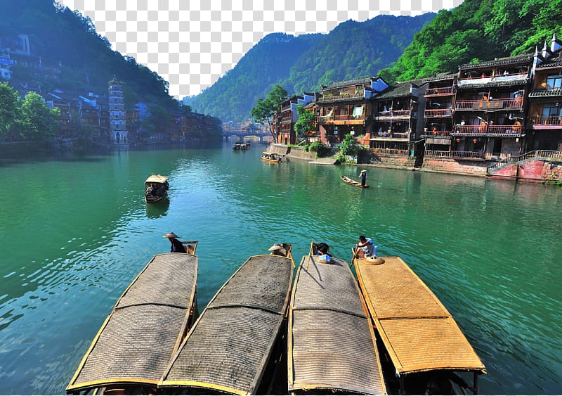 Phoenix Ancient City Zhangjiajie Fenghuang County Tourism, Fenghuang shore boat transparent background PNG clipart