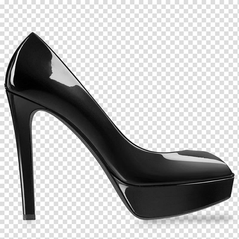 unpaired black patent leather platform pump, Black Heel Women Shoe transparent background PNG clipart