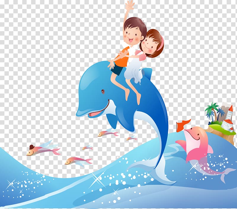Cartoon Summer , Blue Dolphin transparent background PNG clipart