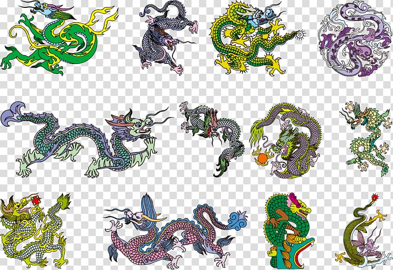 Chinese dragon Euclidean Dragon dance Illustration, Chinese Classical Dragon Pattern transparent background PNG clipart