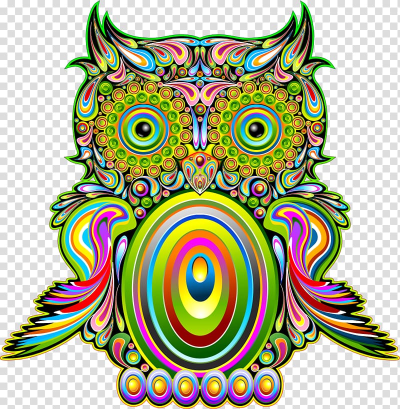 multicolored owl , Pop art Psychedelic art Psychedelic pop, creative Owl transparent background PNG clipart