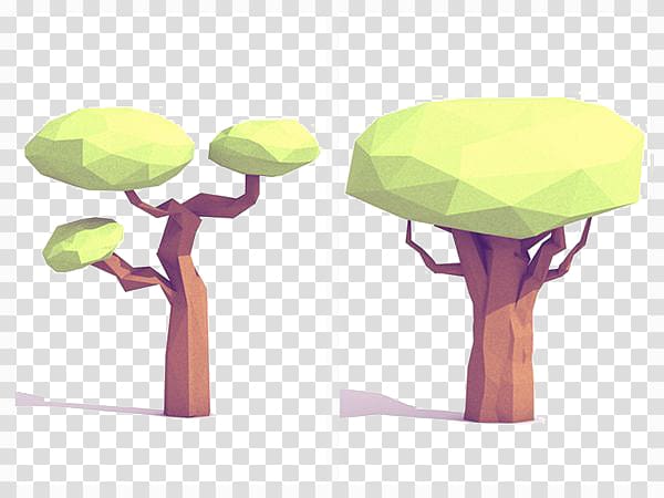 Low poly Polygon Tree 3D modeling, Cartoon polygon tree transparent background PNG clipart