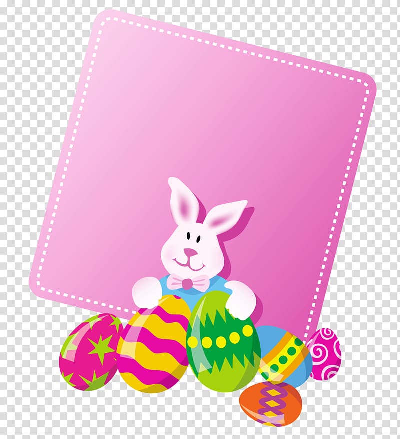 pink rabbit and board , Easter Bunny Easter egg , Pink Easter Blank transparent background PNG clipart