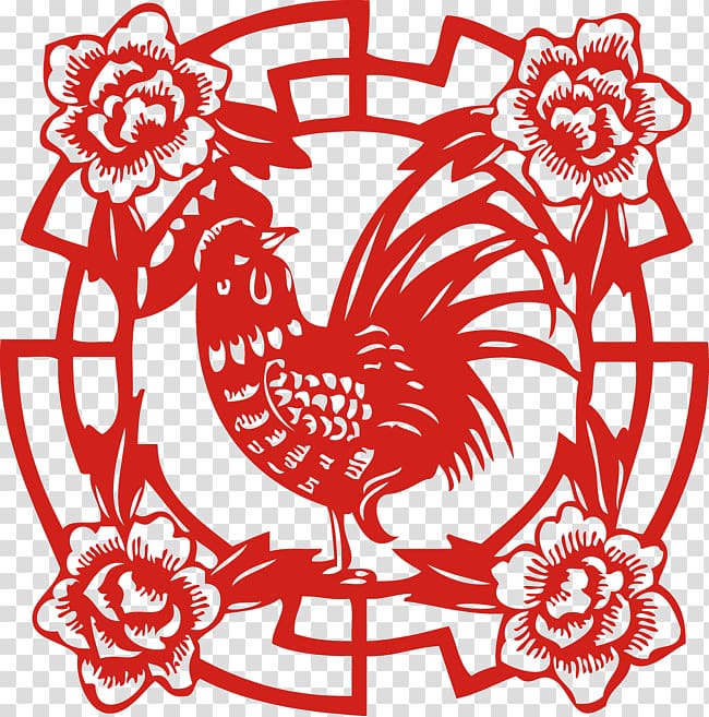 Chinese New Year Chinese paper cutting New Year\'s Day Chicken Papercutting, Chinese New Year transparent background PNG clipart