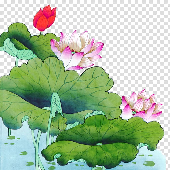 Heyexiang Leaf Ink wash painting Chinese painting, Hand-painted lotus transparent background PNG clipart