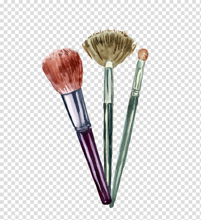 three makeup brushes, Cosmetics Graphic design Illustration, Makeup brush combination transparent background PNG clipart