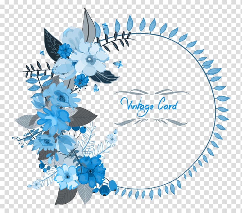 blue and gray floral vintage card , Wedding invitation Greeting card Thanksgiving Flower, Blue garland transparent background PNG clipart