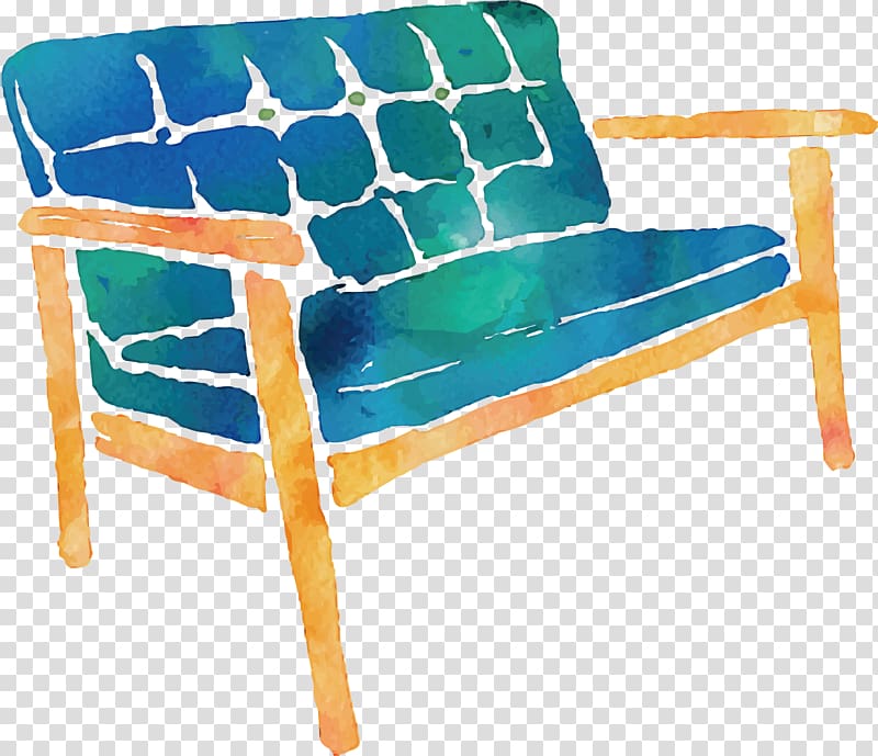 teal and brown sofa , Couch Watercolor painting Furniture Drawing, Watercolor sofa transparent background PNG clipart