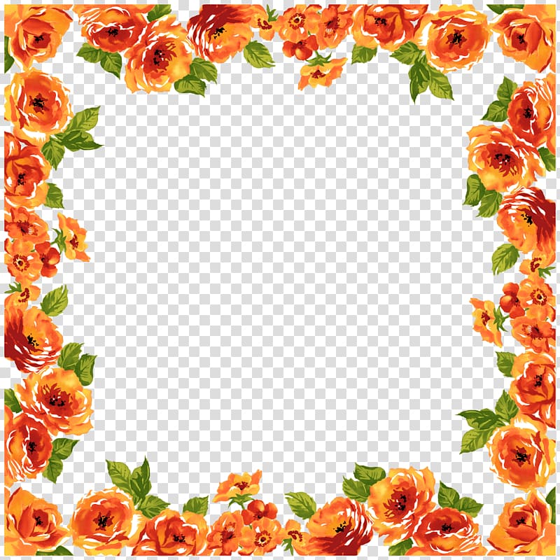 orange flower border, Deco Frame Flowers transparent background PNG clipart