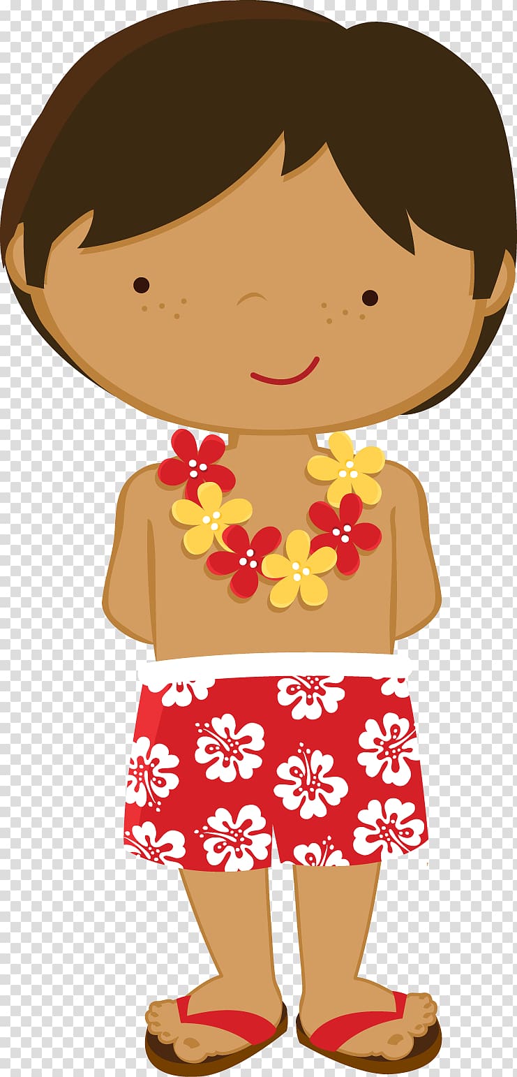 boy with garland animated illustration, Hawaii Luau Hula , boy transparent background PNG clipart
