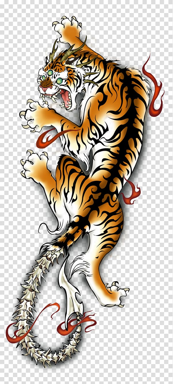 Old school (tattoo) Irezumi Felidae Bengal tiger, traditional chinese painting transparent background PNG clipart