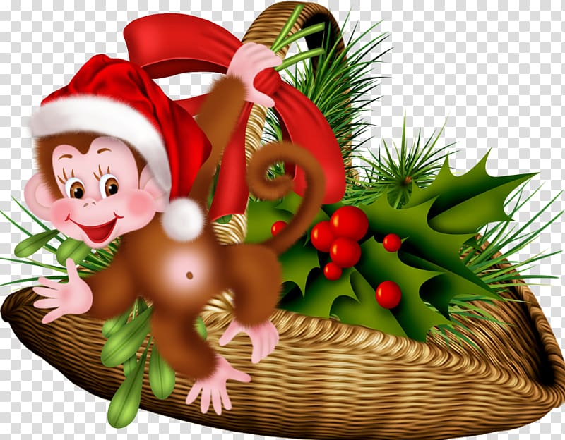 Christmas ornament Scape, Monkey basket transparent background PNG clipart