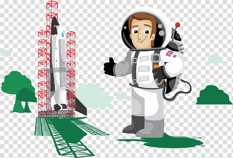 Astronaut Cartoon Illustration, rocket launch transparent background PNG clipart