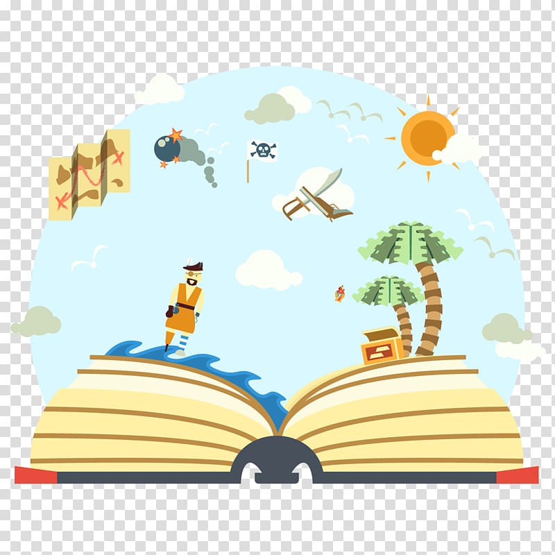 Narrative Book Illustration, Book of pirate world illustration material transparent background PNG clipart