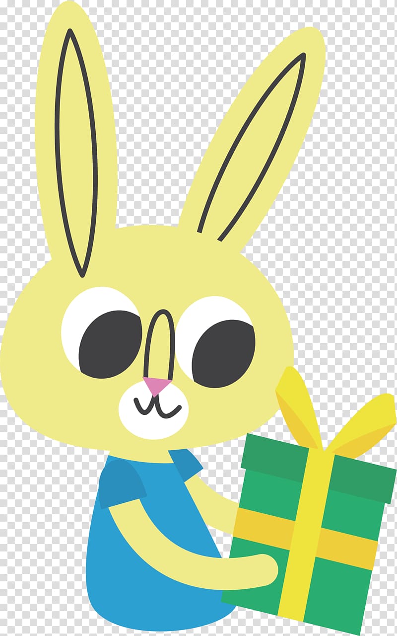 Domestic rabbit Easter Bunny European rabbit Hare, A small rabbit receiving a gift transparent background PNG clipart