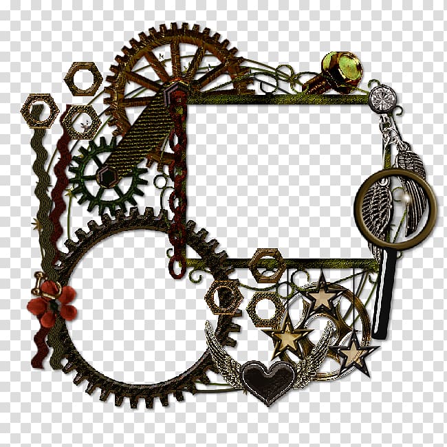 brown sprocket illustration, Metal Jewellery Frames Steampunk, star frame transparent background PNG clipart