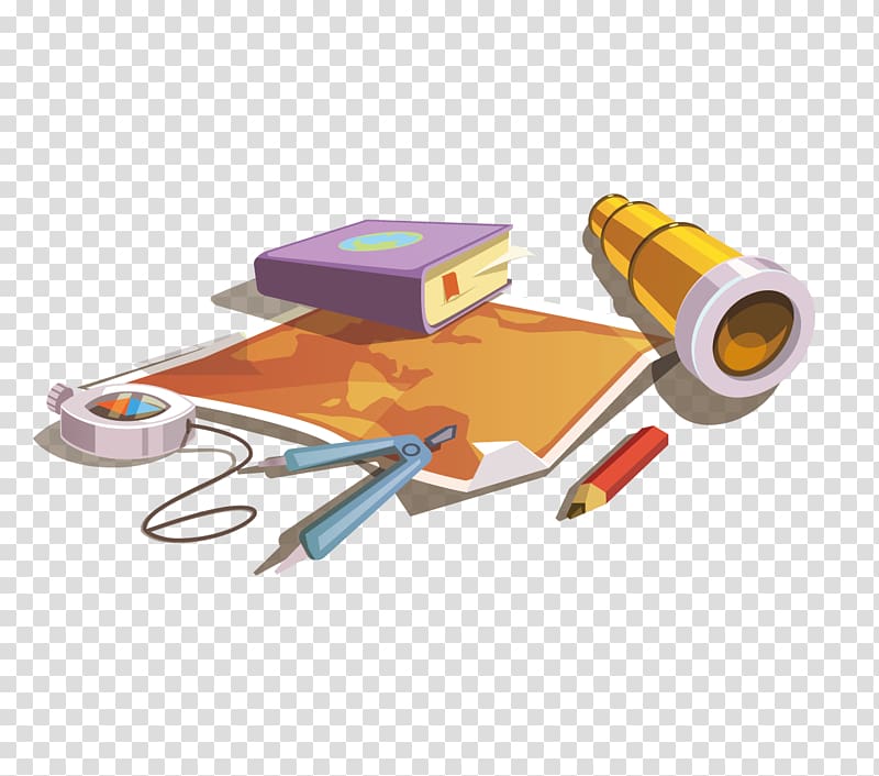 Drawing Pencil, Telescope compass map travel books transparent background PNG clipart